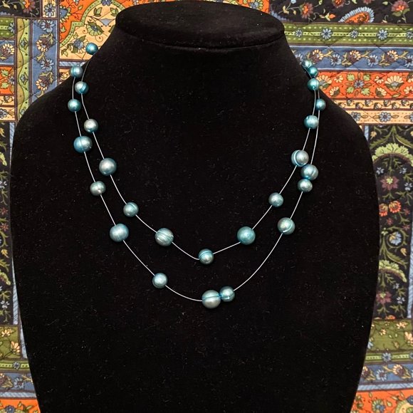 Honora Double-Stranded Aqua Blue Floating Pearl Necklace, NWT - Picture 2 of 7